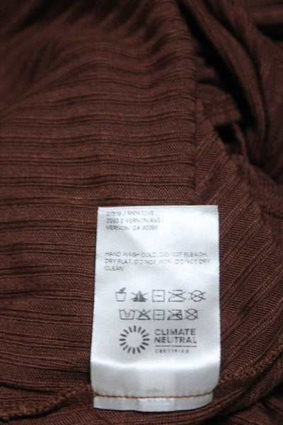 Reformation Womens V Neck Long Sleeve Rib Knit  Wrap Top Brown Size Small