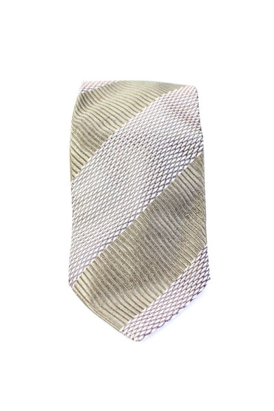 Gucci Mens Diagonal Stripe Jacquard Silk Tie Olive Green Beige