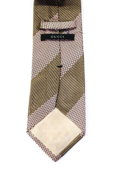 Gucci Mens Diagonal Stripe Jacquard Silk Tie Olive Green Beige