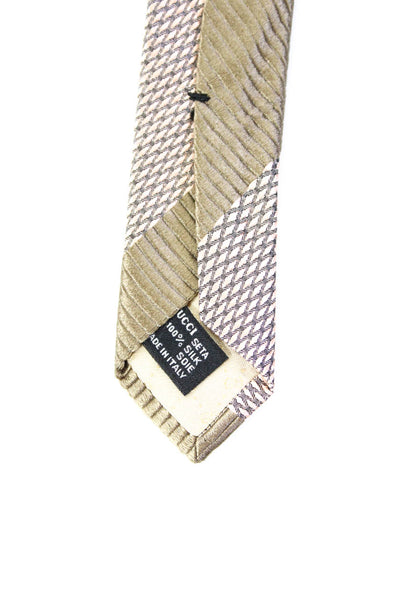 Gucci Mens Diagonal Stripe Jacquard Silk Tie Olive Green Beige