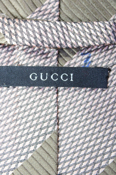 Gucci Mens Diagonal Stripe Jacquard Silk Tie Olive Green Beige