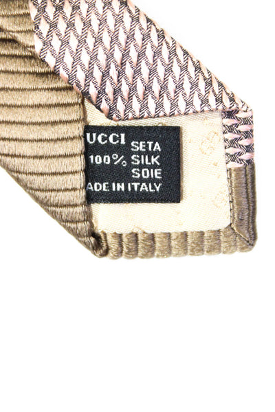 Gucci Mens Diagonal Stripe Jacquard Silk Tie Olive Green Beige