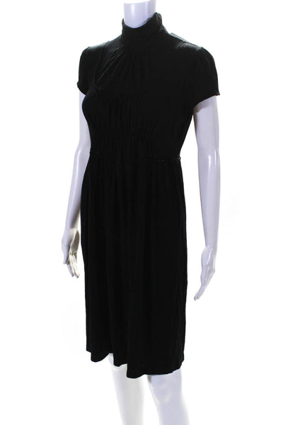 Susana Monaco Womens Wool Ruched Short Sleeve Mock Neck Dress Black Size XS