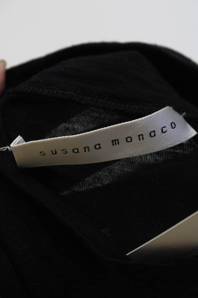 Susana Monaco Womens Wool Ruched Short Sleeve Mock Neck Dress Black Size XS