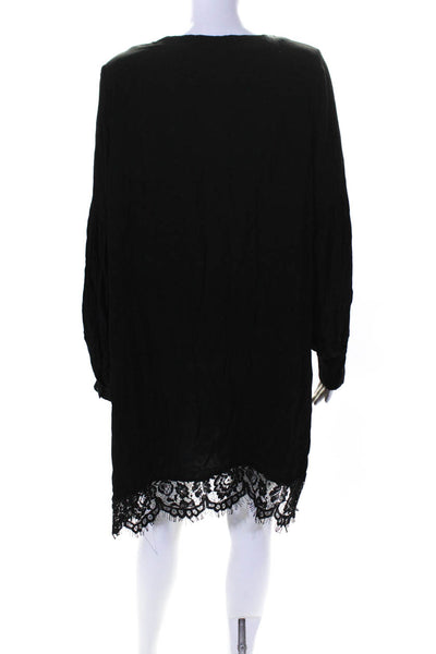 Muche Et Muchette Womens Lace Trimmed Hem Long Sleeve A-Line Dress Black Size M