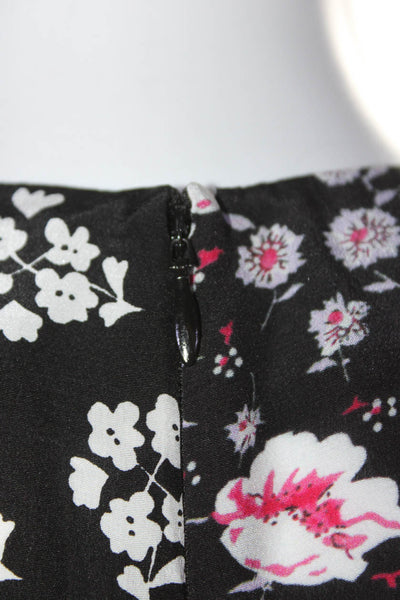 Rixo Womens Silk Floral Ruffled Zipped Long Sleeve Patchwork Dress Black Size M
