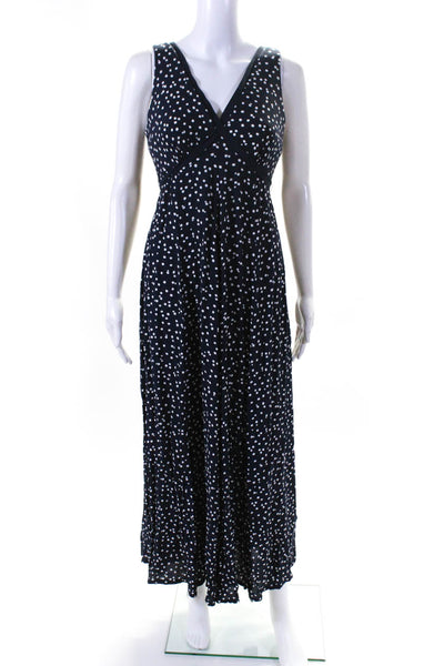 HD In Paris Womens Polka Dot Sleeveless Wide Leg Zipped Jumpsuit Navy Size 4