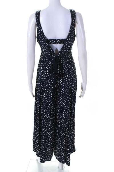 HD In Paris Womens Polka Dot Sleeveless Wide Leg Zipped Jumpsuit Navy Size 4