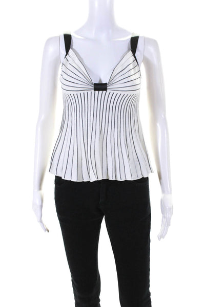 Valentino Womens Striped Print Pleated Sleeveless Tank Top Blouse White Size M