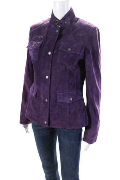 Danier Womens Leather Suede Full Zip Round Neck Lined Jacket Purple Size S