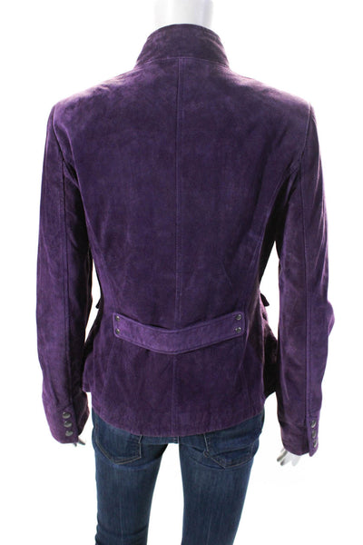 Danier Womens Leather Suede Full Zip Round Neck Lined Jacket Purple Size S