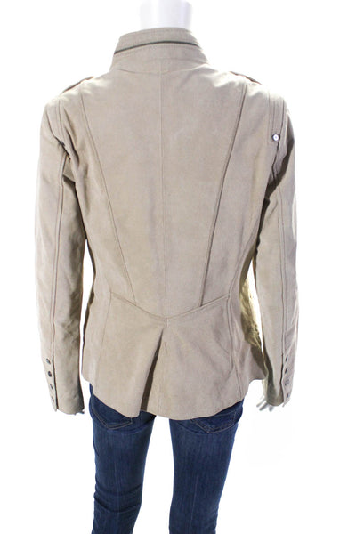 Danier Womens Leather Full Zip Lined Round Neck Jacket Beige Size S