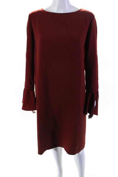 Lafayette 148 New York Womens Round Neck Long Sleeve Zip Up Dress Red Size L