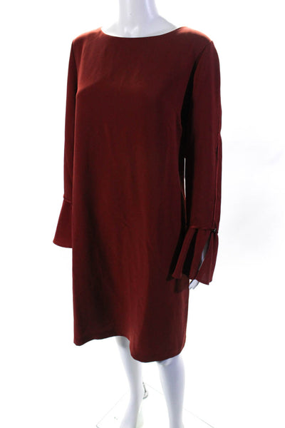 Lafayette 148 New York Womens Round Neck Long Sleeve Zip Up Dress Red Size L