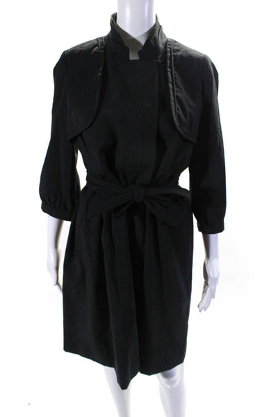 Vivienne Tam Womens Wool Collared Belted Long Sleeve Jacket Black Size 3