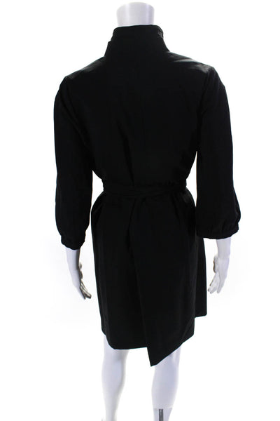 Vivienne Tam Womens Wool Collared Belted Long Sleeve Jacket Black Size 3