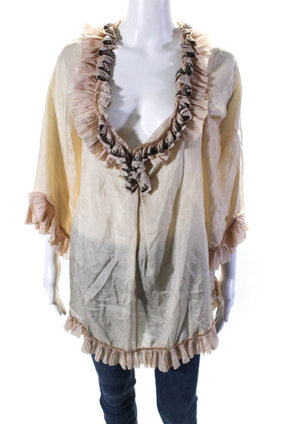 Rebecca Taylor Womens Beaded Ruffle Trim Long Sleeve Blouse Top Beige Size 6