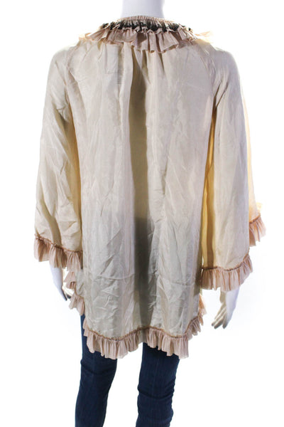 Rebecca Taylor Womens Beaded Ruffle Trim Long Sleeve Blouse Top Beige Size 6