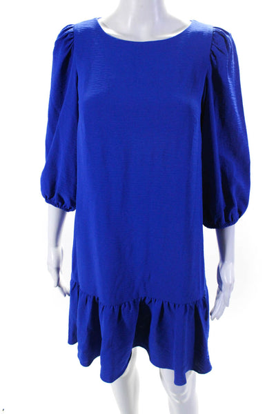 DKNY Womens 3/4 Sleeve Round Neck Ruffled Hem Drop Waist Dress Royal Blue Size 2