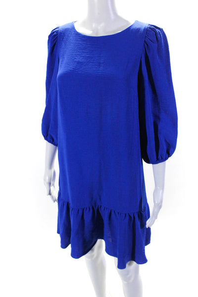 DKNY Womens 3/4 Sleeve Round Neck Ruffled Hem Drop Waist Dress Royal Blue Size 2