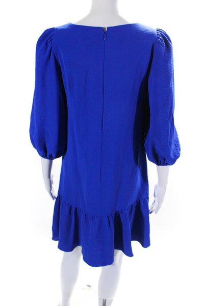 DKNY Womens 3/4 Sleeve Round Neck Ruffled Hem Drop Waist Dress Royal Blue Size 2