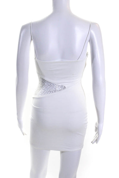 Superdown Womens Cotton Sequined Netted Cut-Out Zipped Mini Dress White Size XS