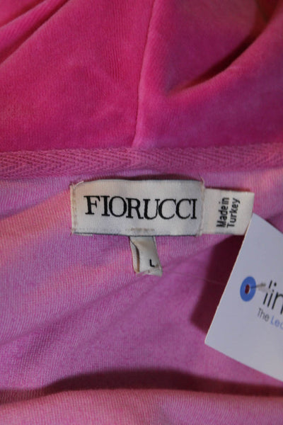 Fiorucci Womens Cotton Velvet Graphic Print Zipped Cropped Hoodie Pink Size L