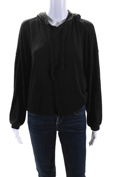 Z Supply Womens Drawstring Tied Long Sleeve Pullover Hoodie Top Black Size M