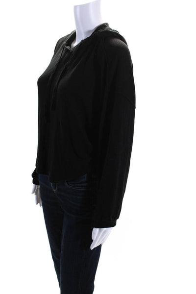 Z Supply Womens Drawstring Tied Long Sleeve Pullover Hoodie Top Black Size M