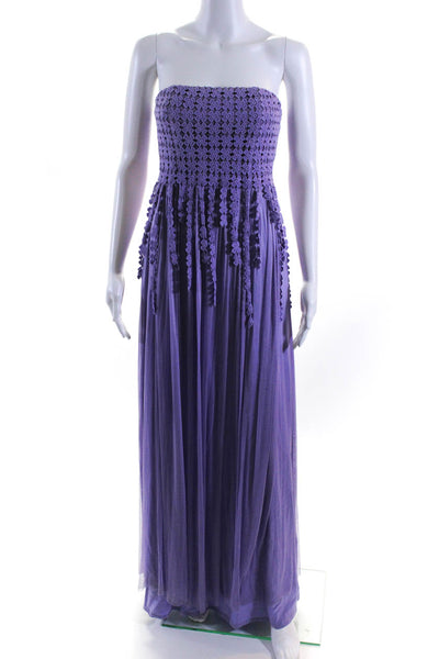 Nissa Womens Floral Frayed Textured Sleeveless Layered Maxi Gown Purple Size 4