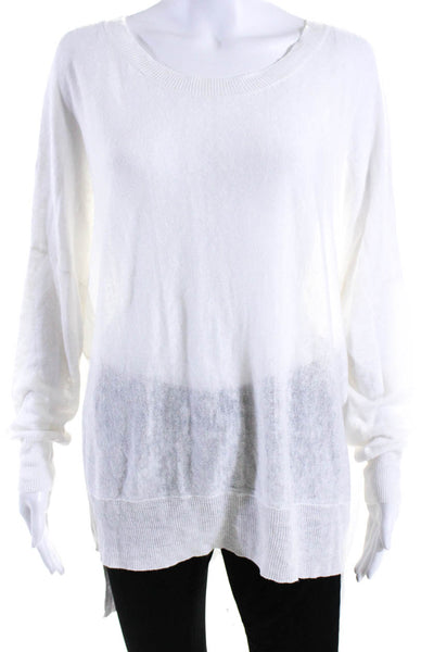 Eileen Fisher Womens Linen Round Neck Long Sleeve Sweater Top White Size XL