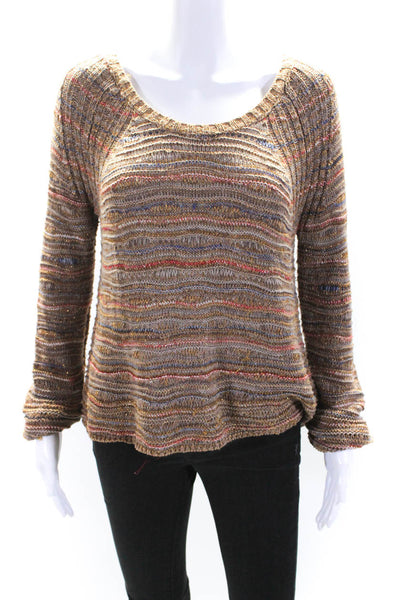 Maje Womens Metallic Cotton Blend Striped Pullover Sweater Top Brown Size 1