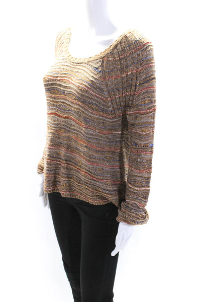 Maje Womens Metallic Cotton Blend Striped Pullover Sweater Top Brown Size 1