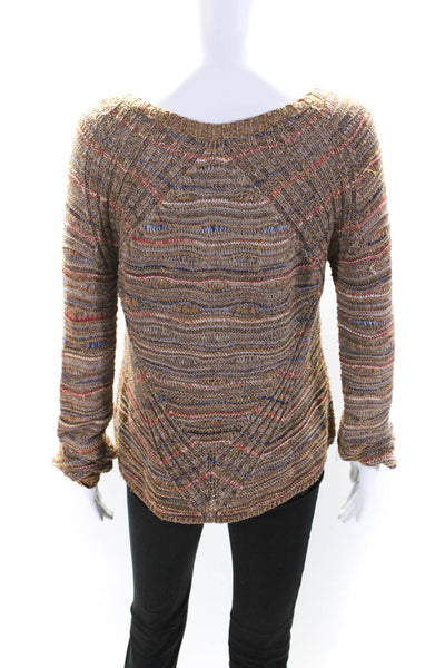 Maje Womens Metallic Cotton Blend Striped Pullover Sweater Top Brown Size 1