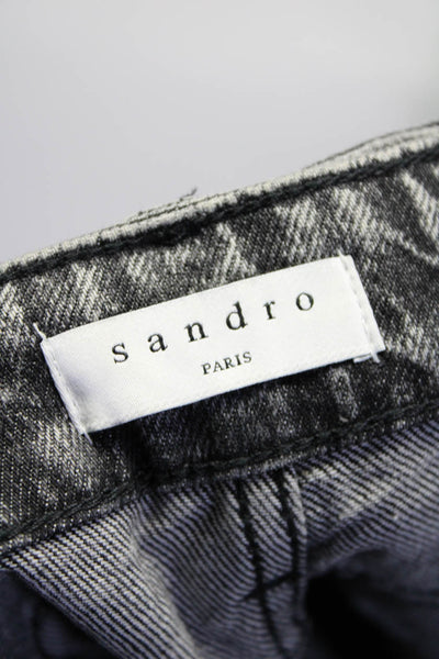 Sandro Paris Womens Acid Wash Denim High-Rise Tapered Jeans Black Size 36