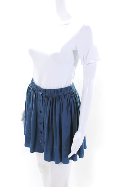 Thakoon Addition Womens Elastic Waist Pleated Button Up Mini Skirt Blue Size L