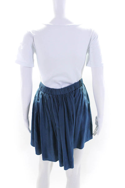 Thakoon Addition Womens Elastic Waist Pleated Button Up Mini Skirt Blue Size L