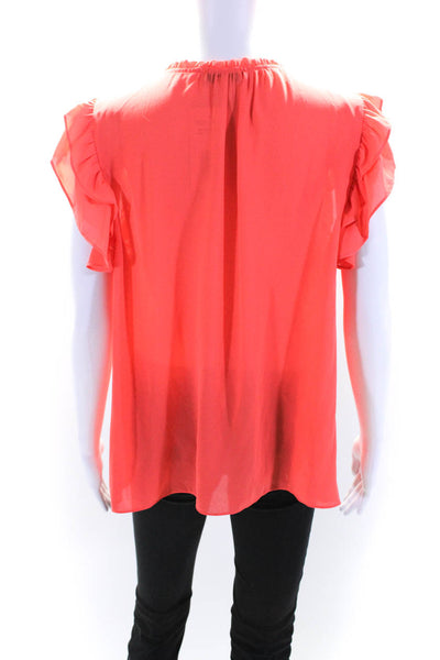 H By Halston Womens Georgette Ruffle Flutter Sleeve V-Neck Blouse Pink Size L