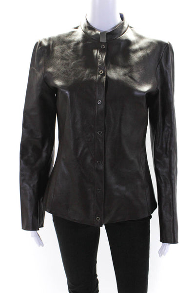 Armani Collezioni Womens Leather Button Down Jacket Brown Size EUR 42