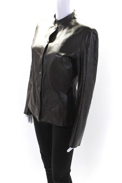 Armani Collezioni Womens Leather Button Down Jacket Brown Size EUR 42