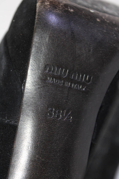 Miu Miu Womens Suede Strappy Platform Ankle Booties Black Size 38.5 8.5