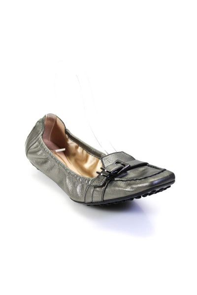 Tods Womens Leather Square Toe Slide On Driving Loafers Gray Size 8