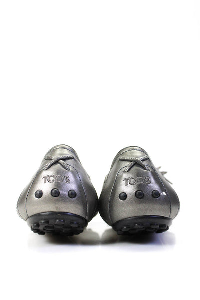 Tods Womens Leather Square Toe Slide On Driving Loafers Gray Size 8
