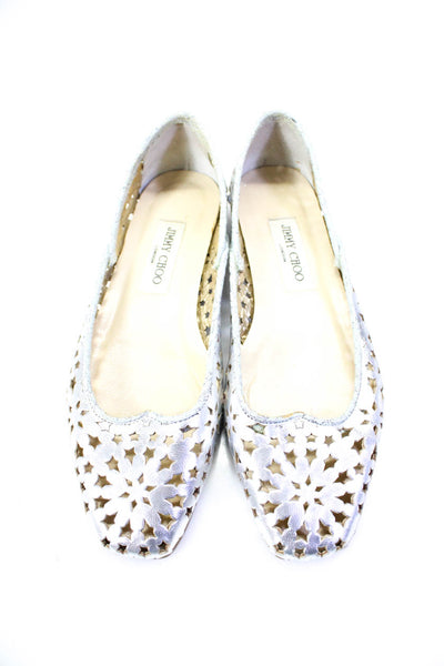 Jimmy Choo Womens Leather Star Cut Out Print Ballet Flats Silver Size 38 8