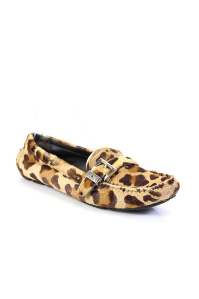 Prada Womens Animal Print Slide On Driving Loafers Brown Size 38 8