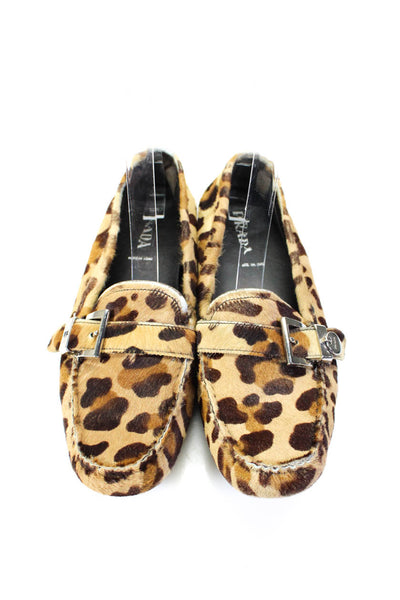 Prada Womens Animal Print Slide On Driving Loafers Brown Size 38 8