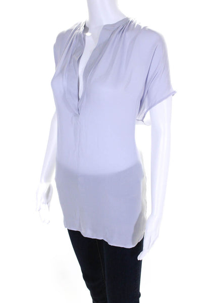 Vince Womens Silk V Neck Short Sleeve Blouse Lilac Size L