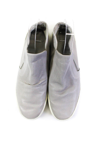 Vince Womens Leather Perforated Elasticated Slip On Sneakers Gray Size 9