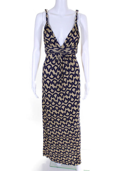 T Bags Los Angeles Womens Printed Jersey V Neck Midi Dress Beige Purple Small