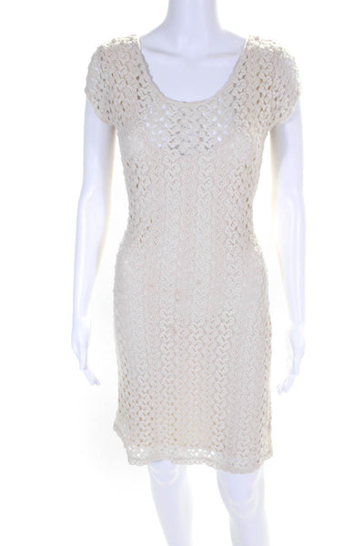 Free People Womens Knit Lace Scoop Neck Cap Sleeve Sheath Dress Beige Medium